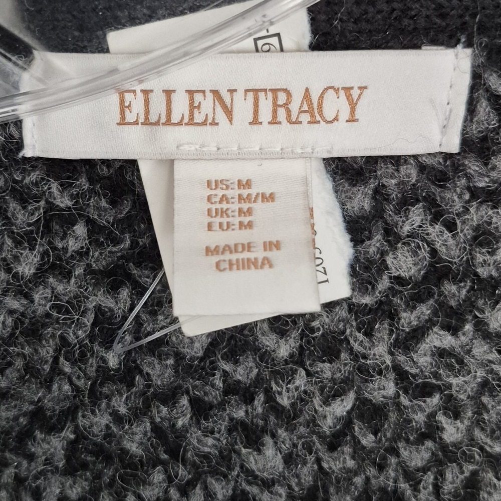 Ellen Tracy Cardigan / Jacket Gray Black Buffalo Plaid Wool Blend Size M NEW - Picture 5 of 8